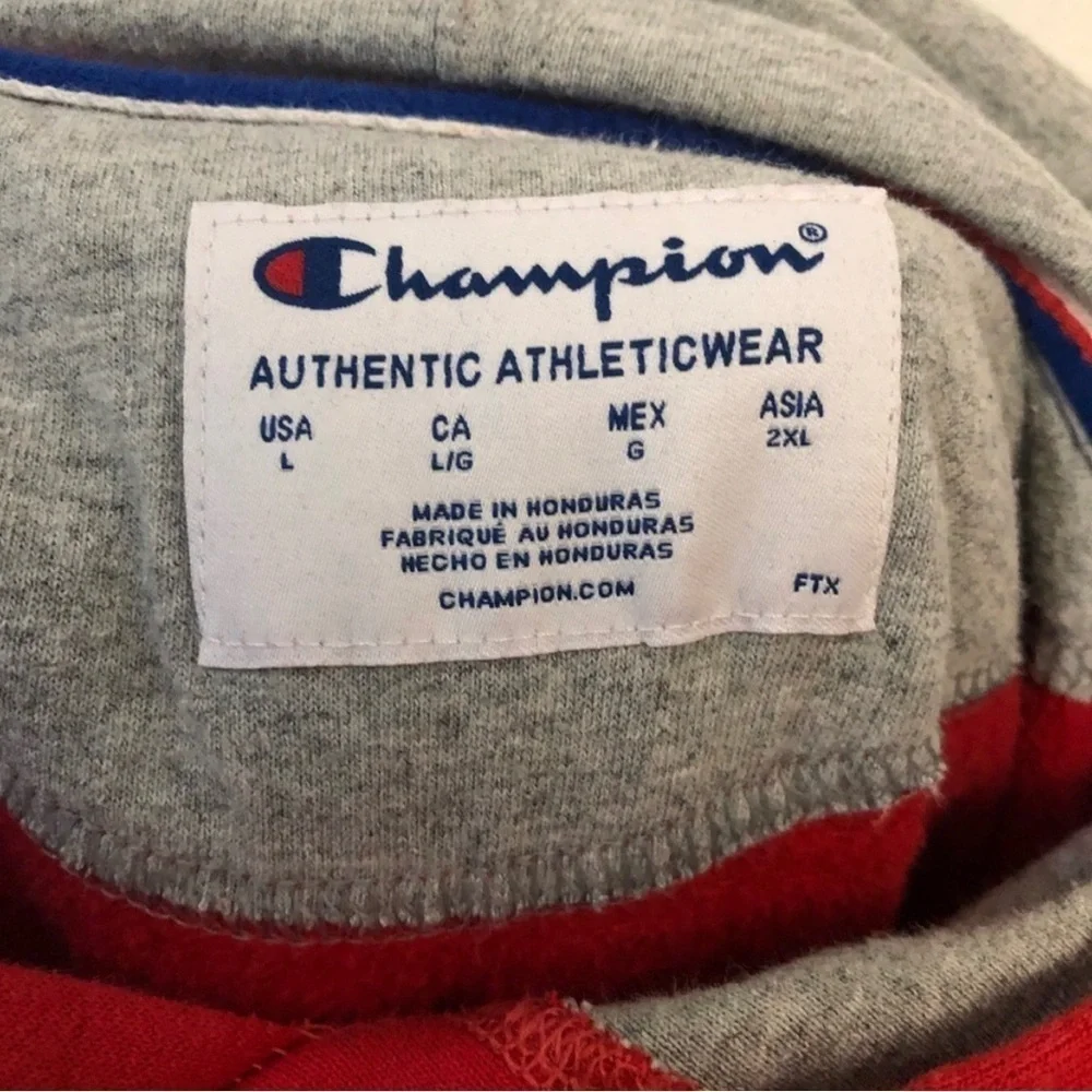 Champion Logo Hoodie Sweatshirt Red & Gray